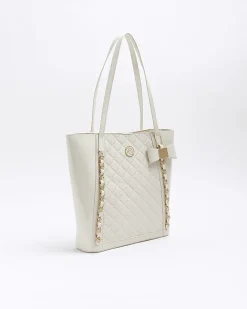 River Island Girls quilted chain detail shopper bag Cream Online