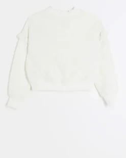 River Island Girls quilted frill sweatshirt Cream Online