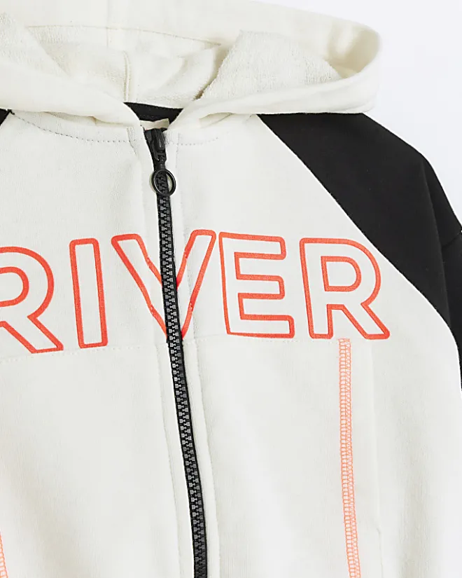 River Island Girls RI Active zip up hoodie Cream Outlet