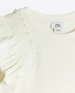 River Island Girls rib frill bodysuit Cream Online