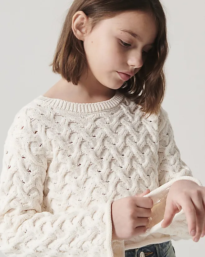 River Island Girls textured jumper Cream Clearance