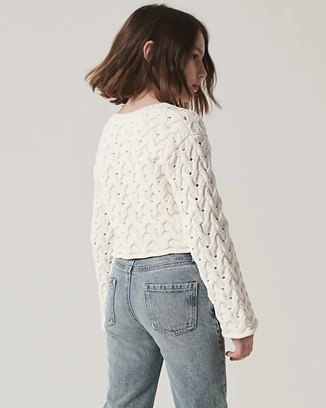 River Island Girls textured jumper Cream Clearance