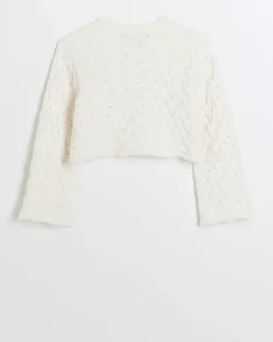 River Island Girls textured jumper Cream Clearance