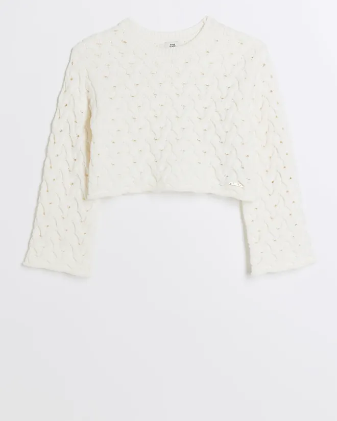 River Island Girls textured jumper Cream Clearance