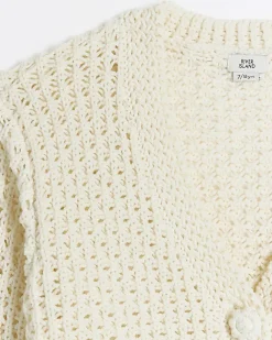 River Island Girls ecru crochet crop cardigan Cream Sale