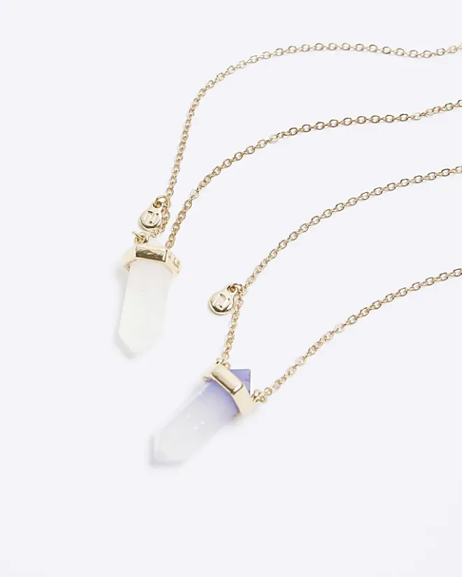 River Island Girls gold BFF stone necklaces Yellow Discount