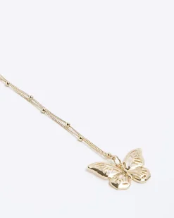 River Island Girls gold butterfly necklace Yellow Best