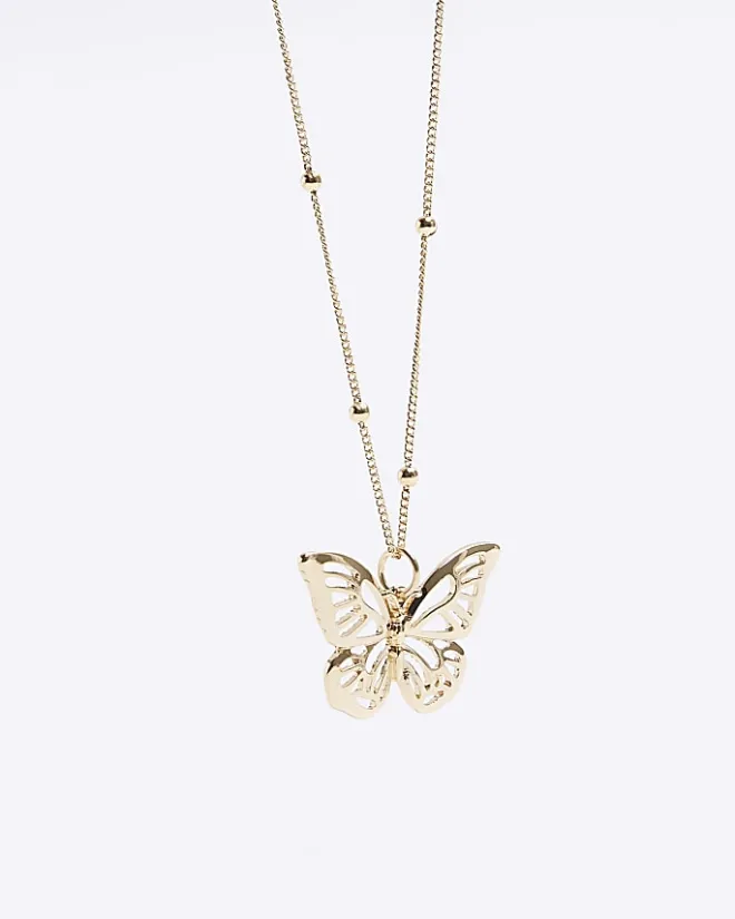 River Island Girls gold butterfly necklace Yellow Best