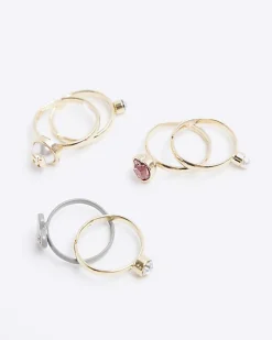 River Island Girls gold diamante ring 6 pack White Best