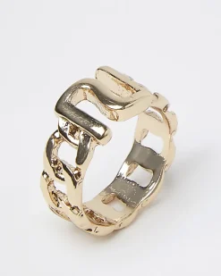 River Island Girls gold RI chain ring Yellow Hot