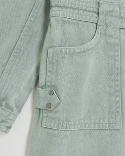 River Island Girls denim button up shirt dress Green New