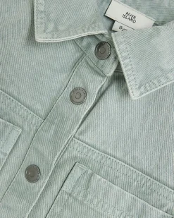River Island Girls denim button up shirt dress Green New