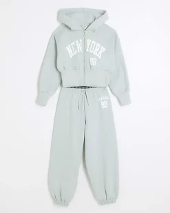 River Island Girls graphic hoodie and joggers set Green Best
