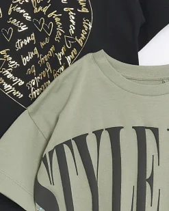 River Island Girls Graphic T-shirt 2 Pack Green Clearance