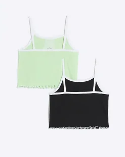 River Island Girls Ribbed Cami top 2 pack Green Best