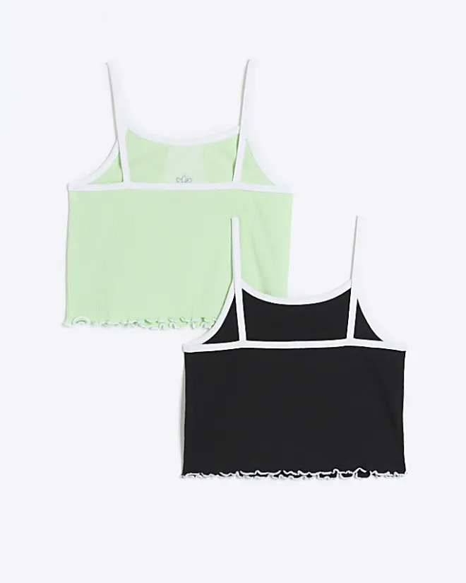 River Island Girls Ribbed Cami top 2 pack Green Best