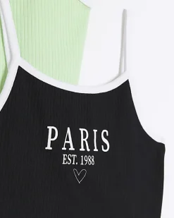 River Island Girls Ribbed Cami top 2 pack Green Best