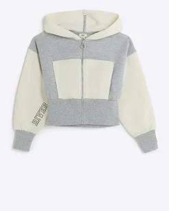 River Island Girls colour block crop hoodie Grey Hot