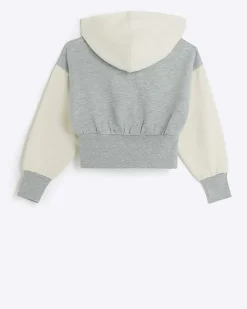 River Island Girls colour block crop hoodie Grey Hot