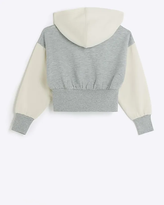 River Island Girls colour block crop hoodie Grey Hot