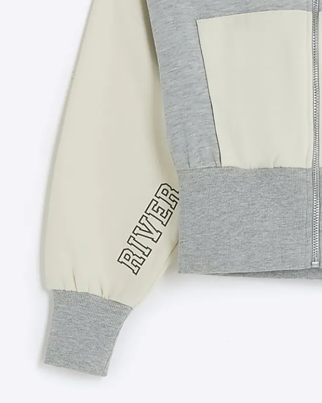 River Island Girls colour block crop hoodie Grey Hot