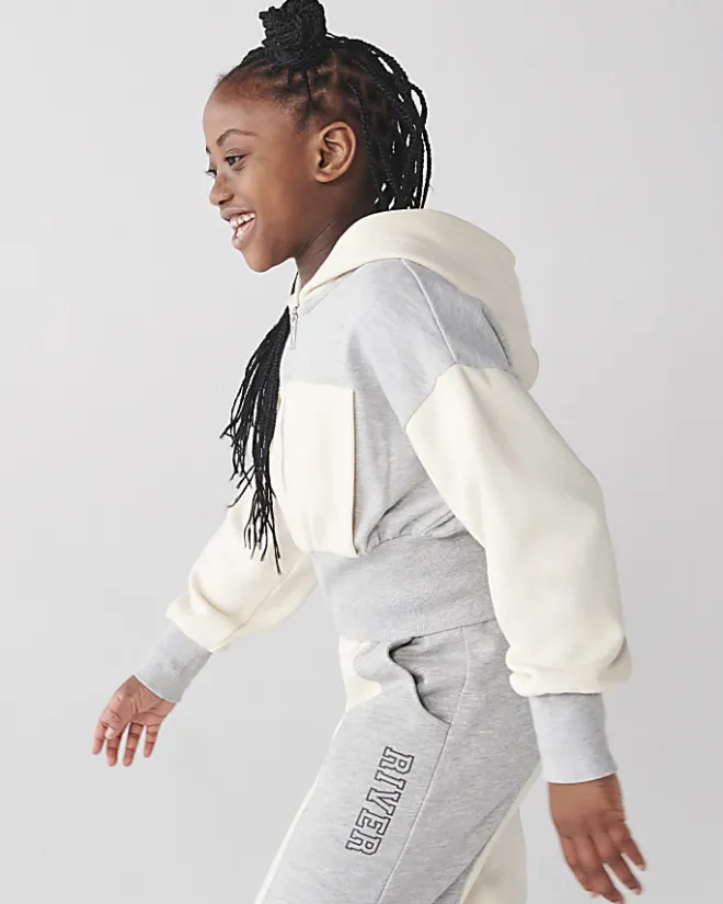 River Island Girls colour block crop hoodie Grey Hot