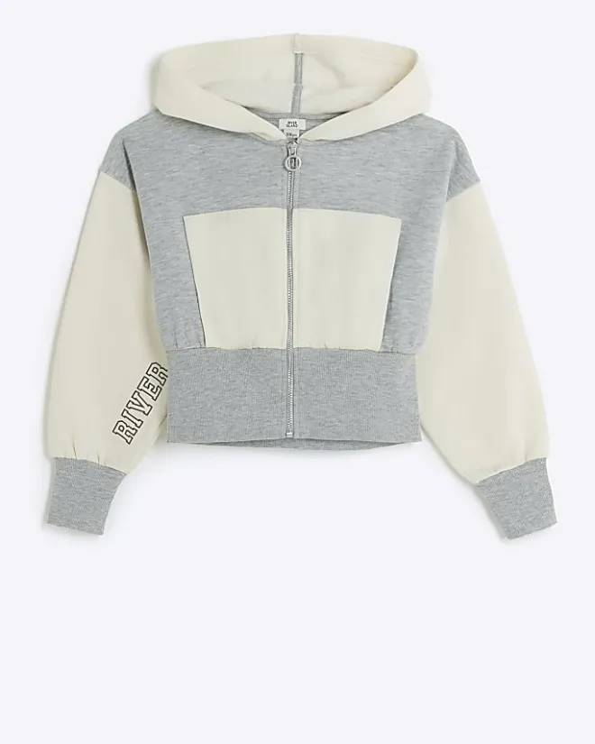 River Island Girls colour block crop hoodie Grey Hot