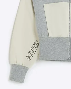 River Island Girls colour block crop hoodie Grey Hot