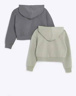 River Island Girls crop New York hoodie 2 pack Grey Fashion
