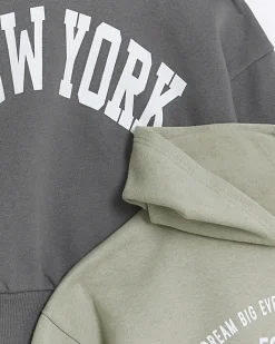 River Island Girls crop New York hoodie 2 pack Grey Fashion