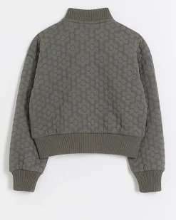 River Island Girls floral quilted bomber jacket Grey Best