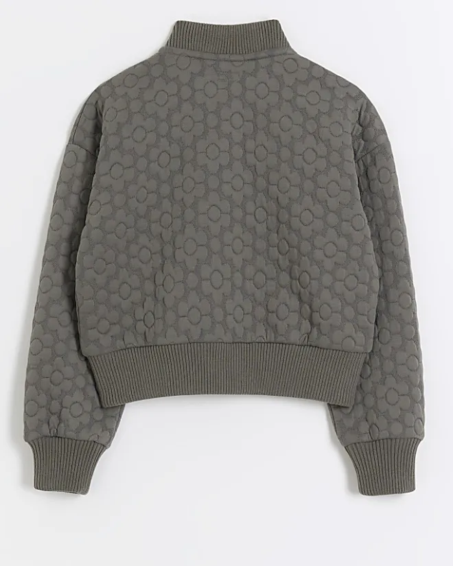 River Island Girls floral quilted bomber jacket Grey Best