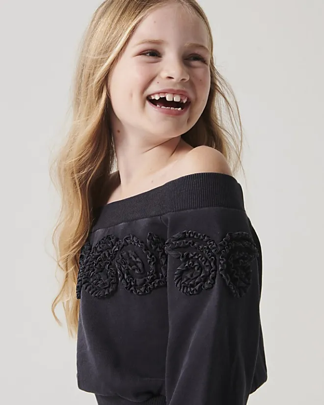 River Island Girls flower bardot sweatshirt Grey Hot