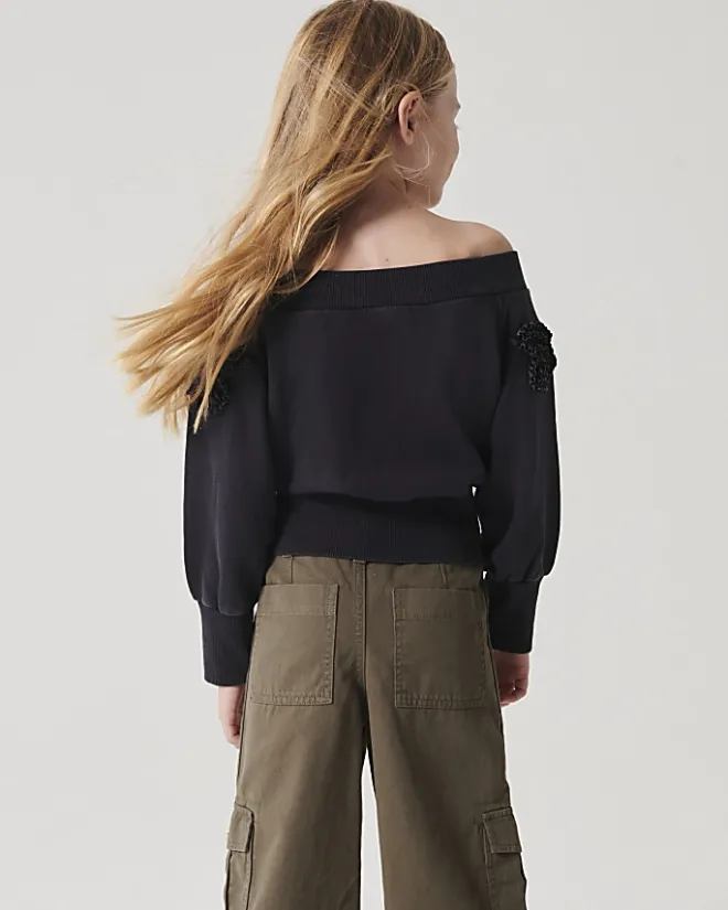 River Island Girls flower bardot sweatshirt Grey Hot