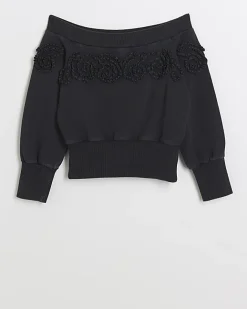 River Island Girls flower bardot sweatshirt Grey Hot