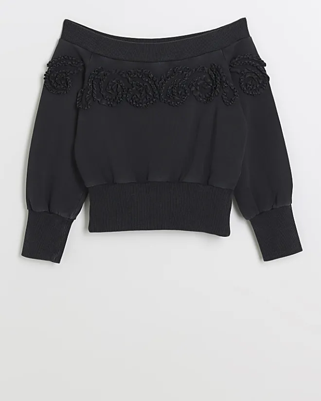 River Island Girls flower bardot sweatshirt Grey Hot