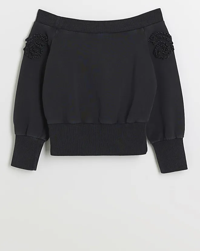 River Island Girls flower bardot sweatshirt Grey Hot