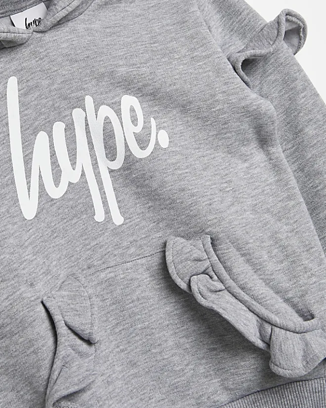 River Island Girls HYPE frill hoodie Grey Clearance