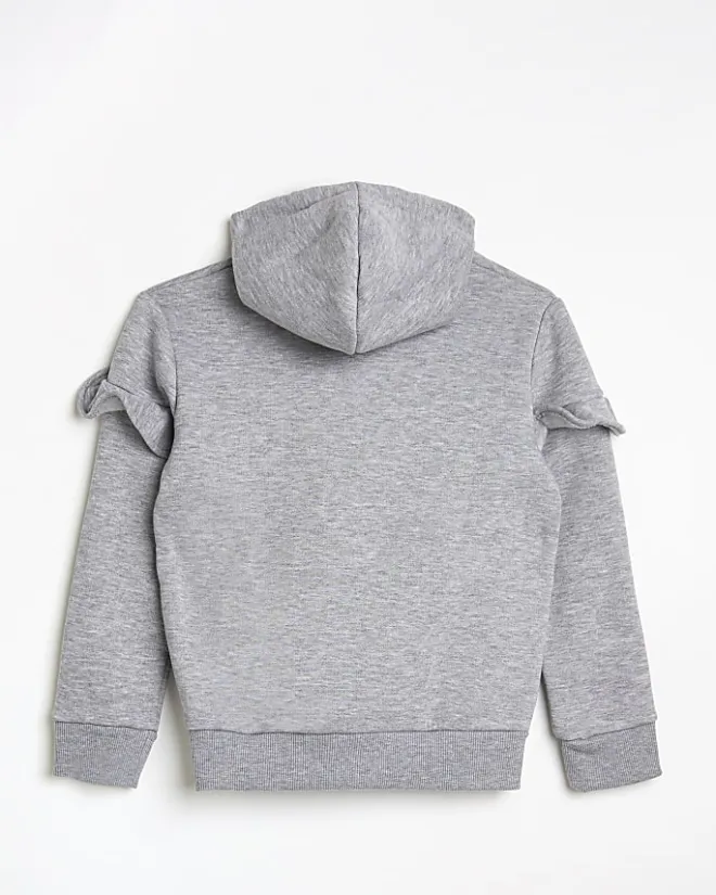 River Island Girls HYPE frill hoodie Grey Clearance