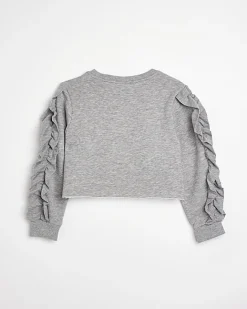 River Island Girls HYPE ruffle sleeve sweatshirt Grey Outlet