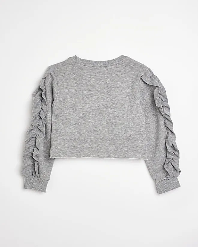 River Island Girls HYPE ruffle sleeve sweatshirt Grey Outlet