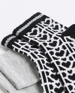 River Island Girls monogram socks 2 pack Grey Online