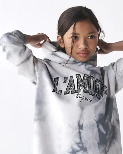 River Island Girls tie dye hooded sweater dress Grey New