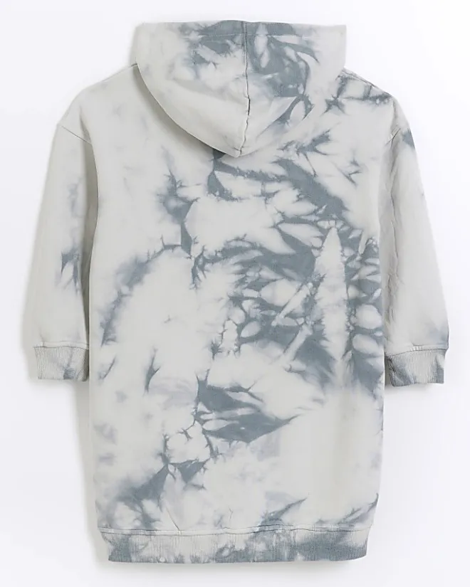 River Island Girls tie dye hooded sweater dress Grey New