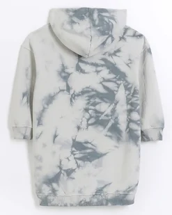 River Island Girls tie dye hooded sweater dress Grey New