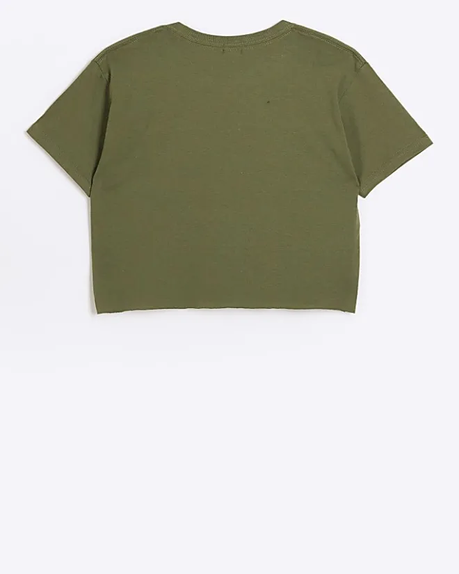 River Island Girls embellished crop t-shirt Khaki Outlet