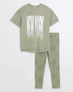 River Island Girls New York graphic t-shirt set Khaki Hot