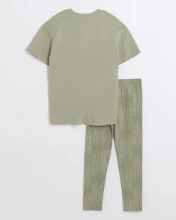 River Island Girls New York graphic t-shirt set Khaki Hot