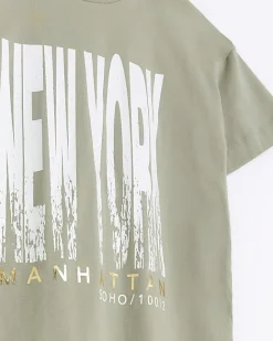 River Island Girls New York graphic t-shirt set Khaki Hot