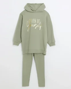 River Island Girls oversized hoodie and leggings set Khaki Sale